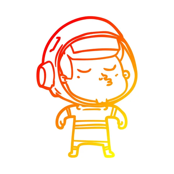 Chaud gradient ligne dessin dessin animé astronaute confiant — Image vectorielle