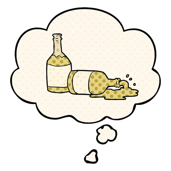 Botellas de cerveza de dibujos animados y burbuja de pensamiento en estilo de cómic — Vector de stock