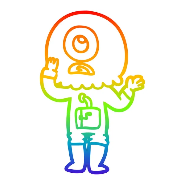 Linea gradiente arcobaleno disegno preoccupato cartoni animati ciclope spac alieno — Vettoriale Stock