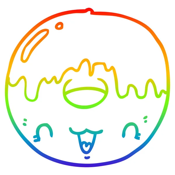 Rainbow gradient line drawing cute cartoon donut — Stock Vector