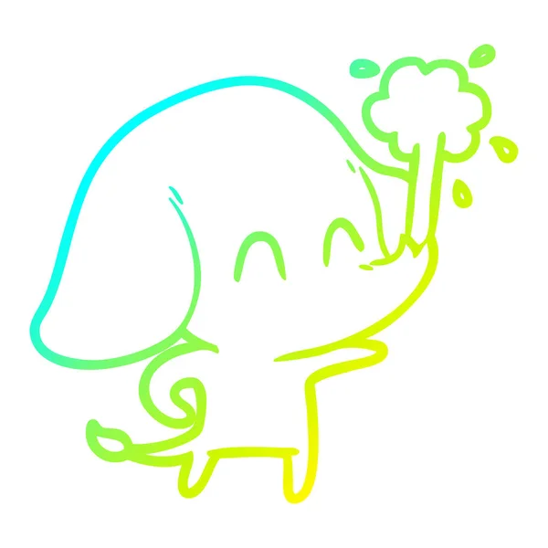 Línea de gradiente frío dibujo lindo elefante de dibujos animados chorro de agua — Vector de stock