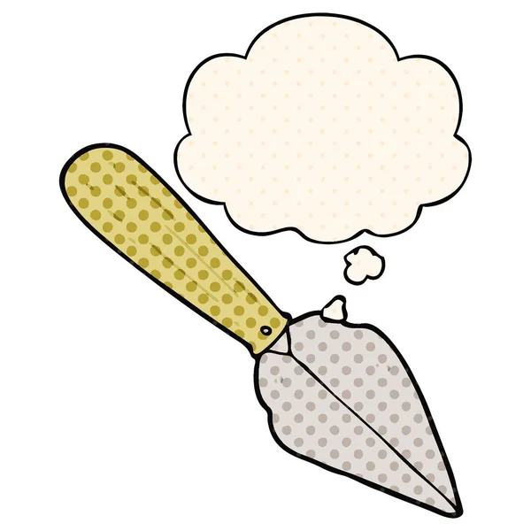 Cartoon garden trowel and thought bubble in comic book style — Stock Vector