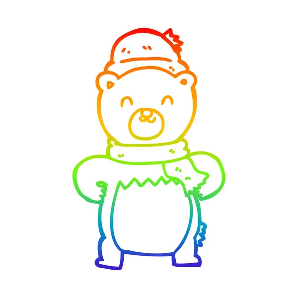 Arco-íris linha gradiente desenho bonito urso dos desenhos animados —  Vetores de Stock