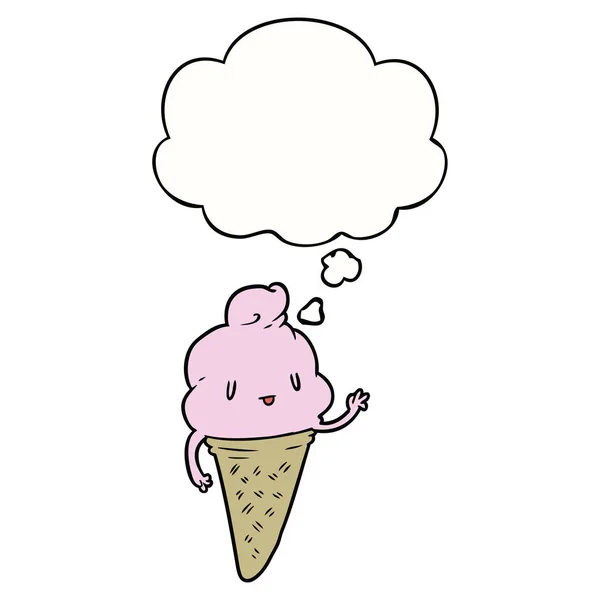 Bonito desenho animado sorvete e pensamento bolha — Vetor de Stock