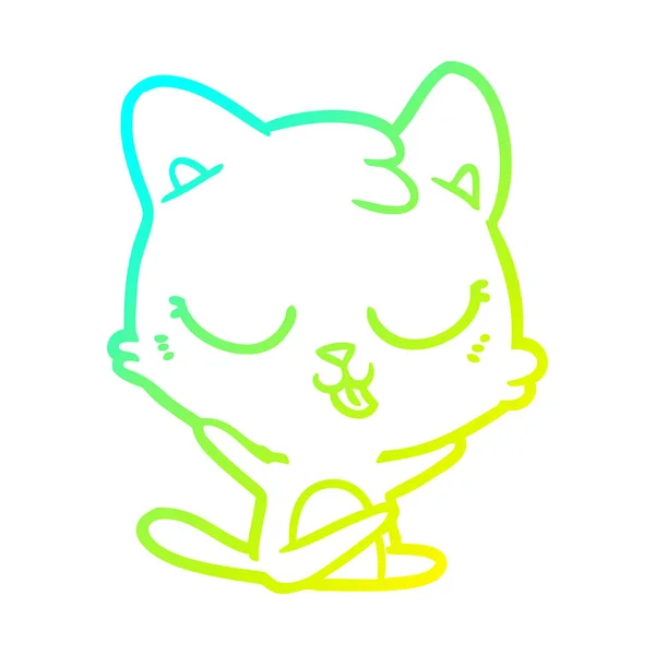 Línea de gradiente frío dibujo dibujos animados gato — Vector de stock