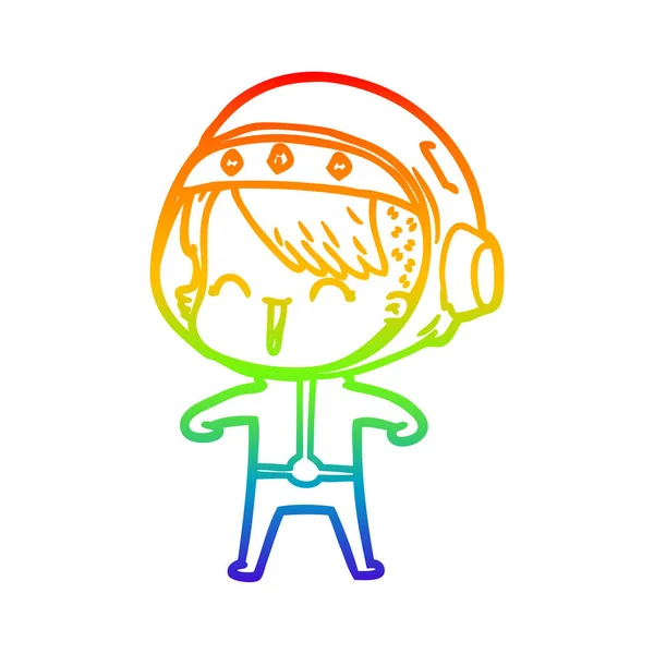 Regenbogen-Gradienten-Linie Zeichnung glücklich Cartoon Space Girl — Stockvektor
