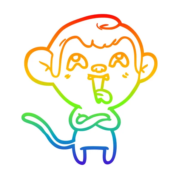 Regenboog gradiënt lijntekening gek cartoon aap — Stockvector