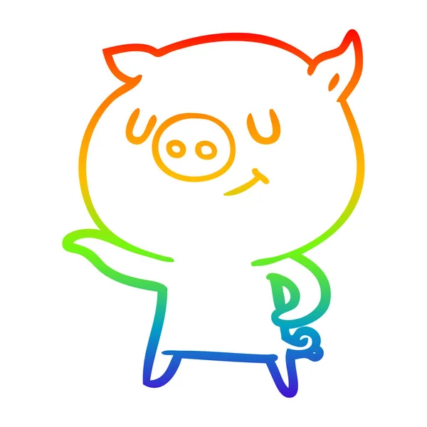 Arco iris gradiente línea dibujo feliz dibujos animados cerdo — Archivo Imágenes Vectoriales