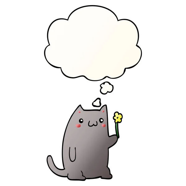 Bonito desenho animado gato e pensamento bolha em estilo gradiente suave — Vetor de Stock