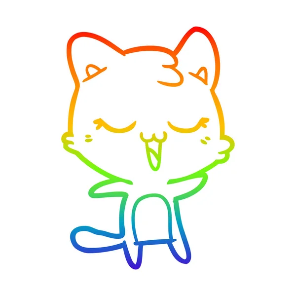 Rainbow gradient ligne dessin chat dessin animé — Image vectorielle