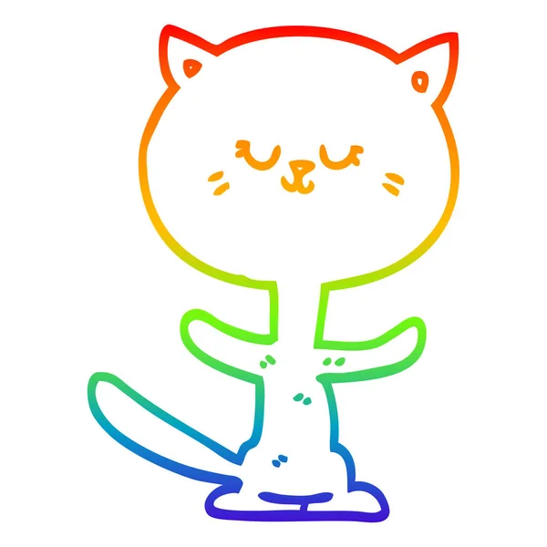 Duhový gradient čára kresba kreslená tančící kočka — Stockový vektor