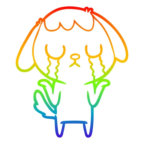 Rainbow gradient ligne dessin mignon dessin animé chien pleurer — Image vectorielle