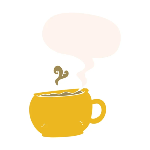 Чашка кофе мультфильма и пузырь речи в стиле ретро — стоковый вектор