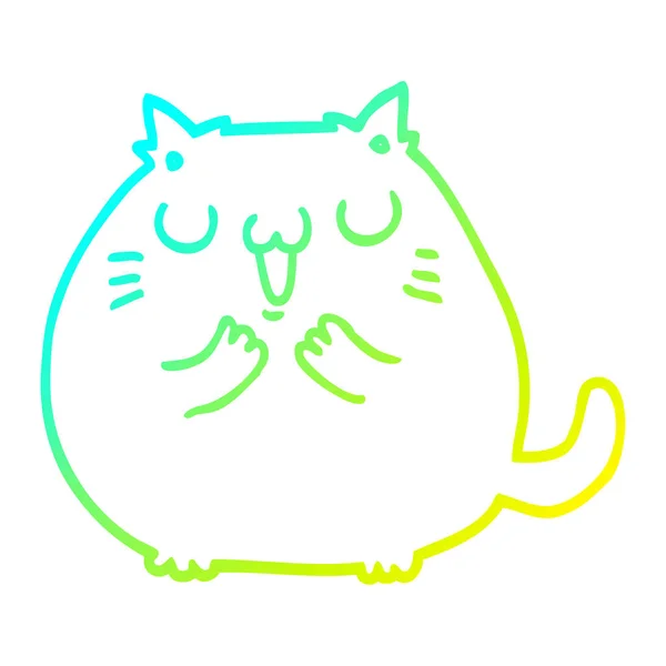 Baris gradien dingin menggambar kartun kucing bahagia - Stok Vektor