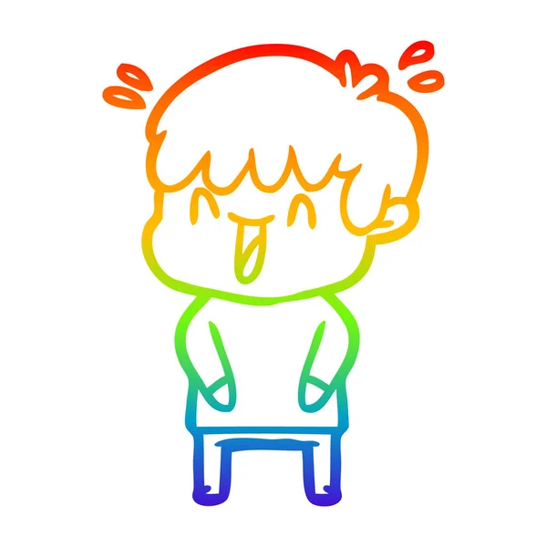 Rainbow gradient line drawing cartoon laughing boy — Stock Vector