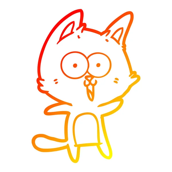 Warme kleurovergang lijntekening grappige cartoon kat — Stockvector