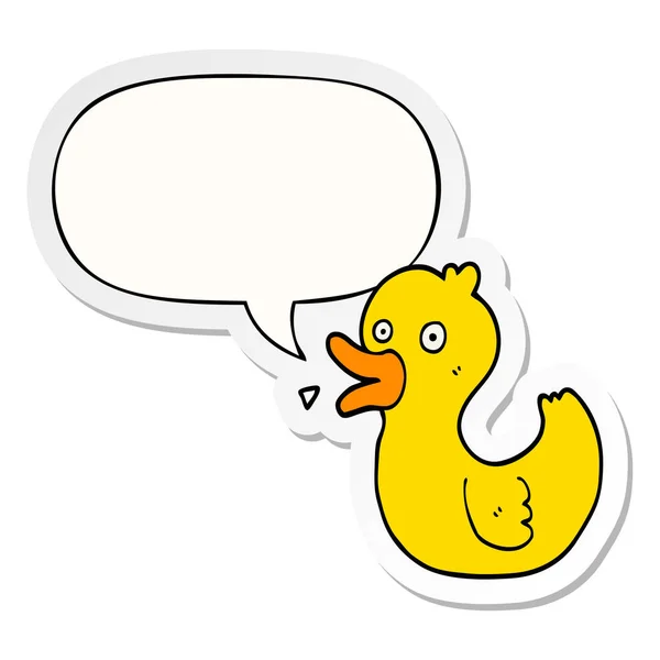 Cartoon Quacksalber Ente und Sprechblase Aufkleber — Stockvektor