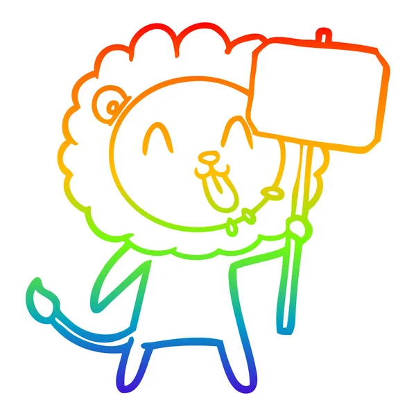 Rainbow gradient line drawing happy cartoon lion — Stock Vector