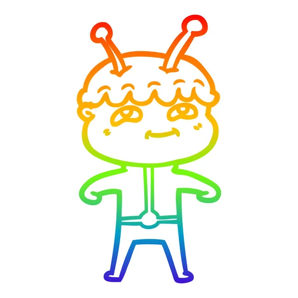 Regenboog gradiënt lijntekening vriendelijke cartoon Spaceman — Stockvector