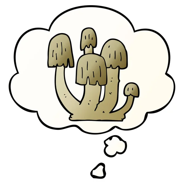 Cartoon paddestoelen en gedachte bubble in gladde gradiënt stijl — Stockvector