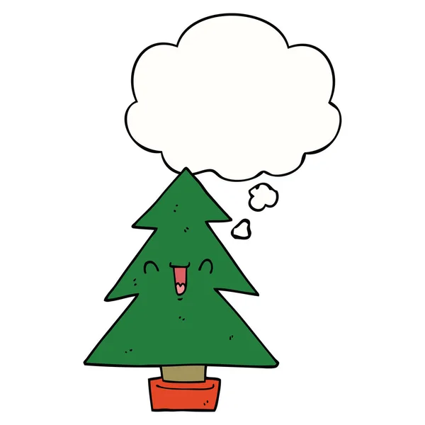 Árbol de Navidad de dibujos animados y burbuja de pensamiento — Archivo Imágenes Vectoriales