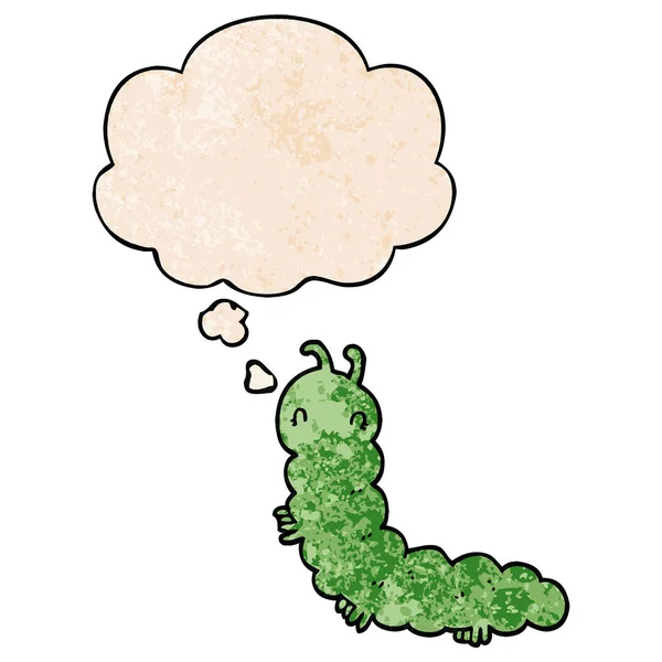 Cartoon Caterpillar en gedachte bubble in grunge textuur patroon — Stockvector