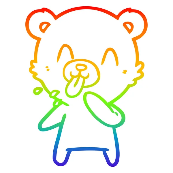 Arco iris gradiente línea dibujo grosero dibujos animados oso polar pegando o — Vector de stock