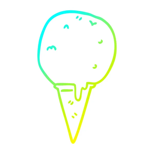 Línea de gradiente frío dibujo de dibujos animados helado cono — Vector de stock