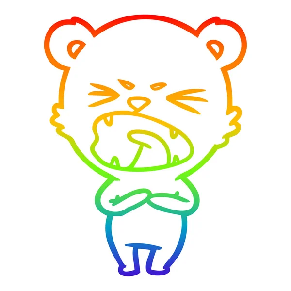 Rainbow gradient ligne dessin animé en colère ours polaire — Image vectorielle