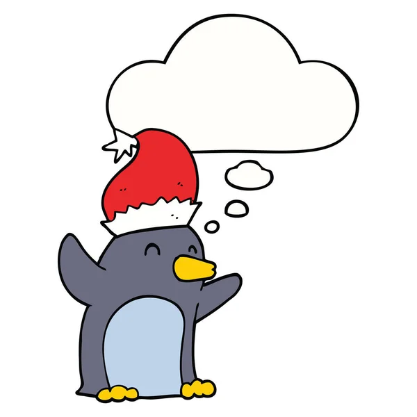 Dessin animé mignon pingouin de Noël et bulle de pensée — Image vectorielle