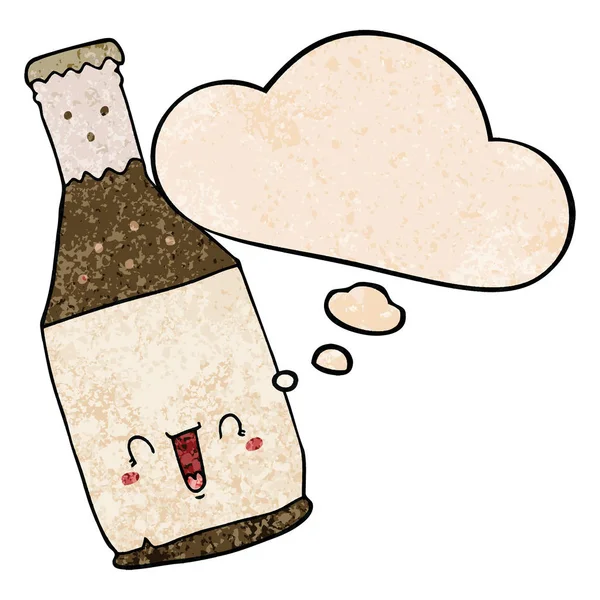 Cartoon beer bottle and thought bubble in grunge texture pattern — Stock Vector