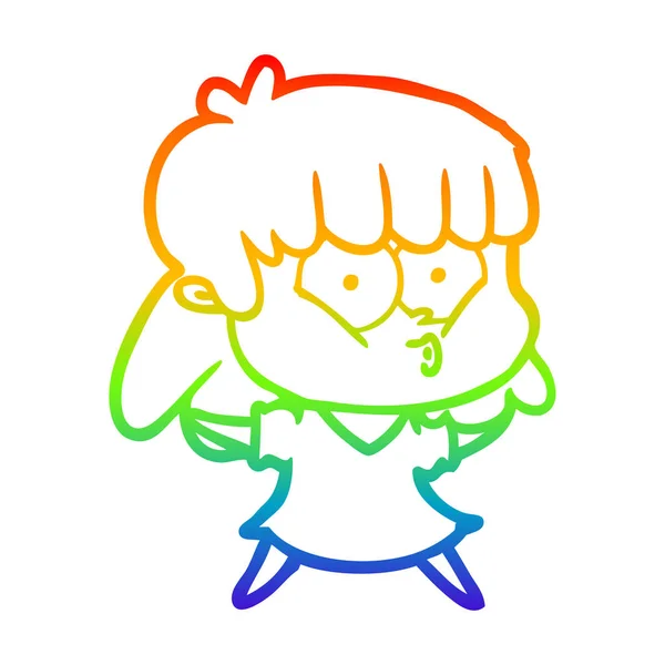 Arco iris gradiente línea dibujo dibujos animados silbido chica — Vector de stock