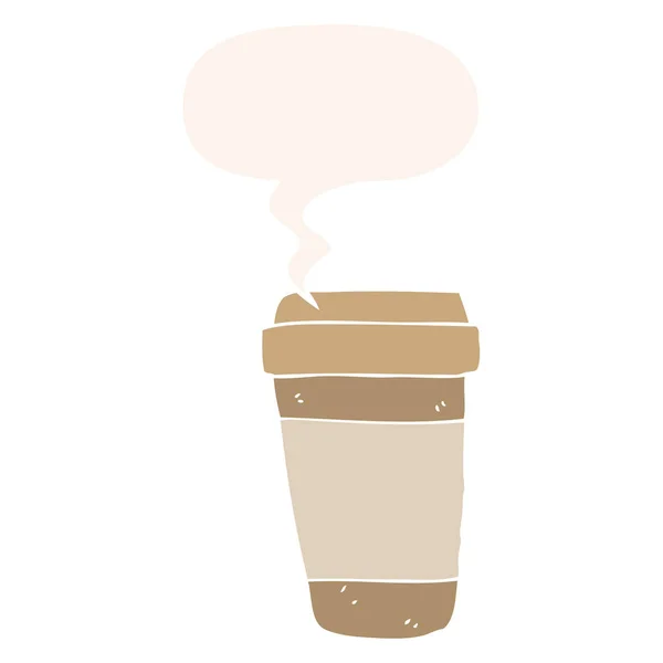 Cartoon-Kaffeetasse und Sprechblase im Retro-Stil — Stockvektor