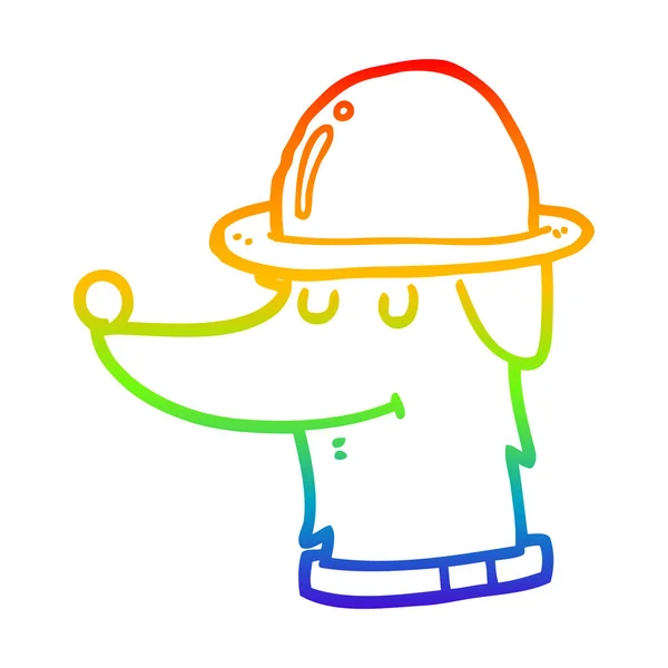 Linea gradiente arcobaleno disegno cartone animato cane indossa cappello — Vettoriale Stock