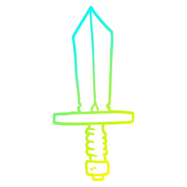 Línea de gradiente frío dibujo de la daga de dibujos animados — Vector de stock
