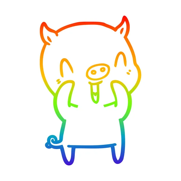 Arco-íris linha gradiente desenho feliz cartoon porco — Vetor de Stock