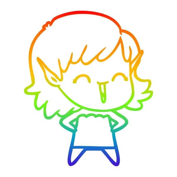 Rainbow gradient ligne dessin dessin animé elfe fille — Image vectorielle