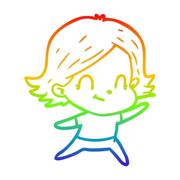 Arco iris gradiente línea dibujo dibujos animados amigable chica — Archivo Imágenes Vectoriales