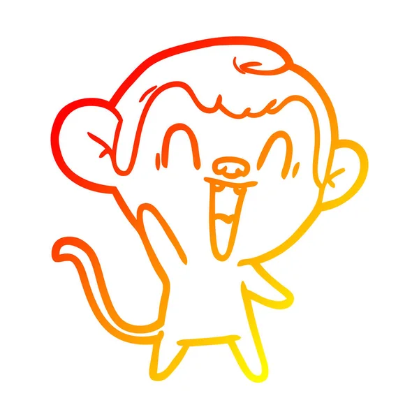 Warm gradient line drawing cartoon laughing monkey — Stock Vector