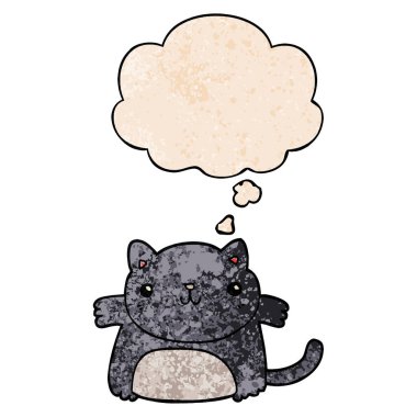 karikatür kedi ve grunge doku desen tarzında düşünce balonu