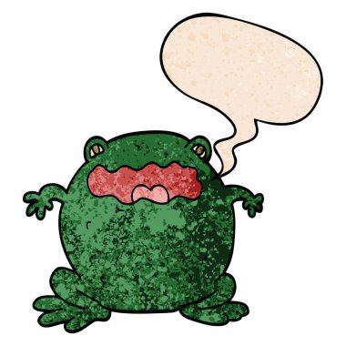 retro doku tarzında karikatür kurbağa ve konuşma balonu