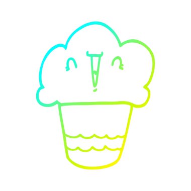 yüzü ile soğuk degrade çizgi çizim karikatür cupcake