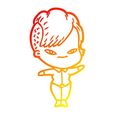 hipster haircu ile sevimli karikatür kız çizim sıcak degrade çizgi çizim