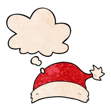 karikatür noel şapka ve grunge doku patte düşünce balonu