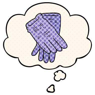 çizgi film bahçe iş eldiven ve çizgi roman stil düşünce balonu