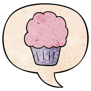 retro doku tarzında karikatür cupcake ve konuşma balonu