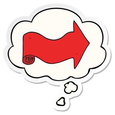 karikatür işaret ok ve basılı bir etiket olarak kabarcık düşünce