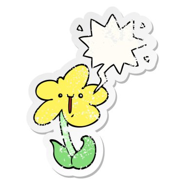 karikatür çiçek ve konuşma balonu sıkıntılı etiket