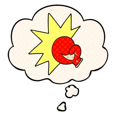 çizgi roman tarzında boks eldiven karikatür ve düşünce balonu