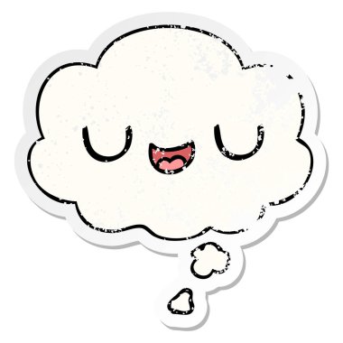 sevimli karikatür yüz ve sıkıntılı yıpranmış sticke olarak kabarcık düşünce